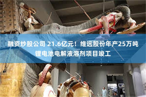 融资炒股公司 21.6亿元！维远股份年产25万吨锂电池电解液溶剂项目竣工