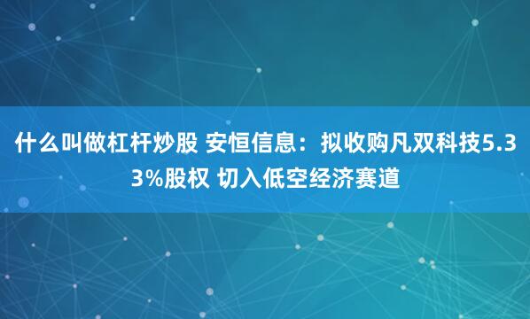 什么叫做杠杆炒股 安恒信息：拟收购凡双科技5.33%股权 切入低空经济赛道