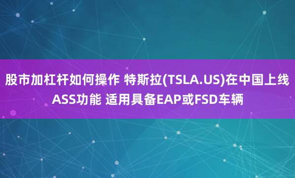 股市加杠杆如何操作 特斯拉(TSLA.US)在中国上线ASS功能 适用具备EAP或FSD车辆